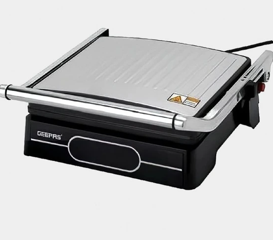 Geepas GGM36557 Stainless Steel Grill Maker, Panini Maker Open Flat Up To 180° | Digital Timer & Temperature Control