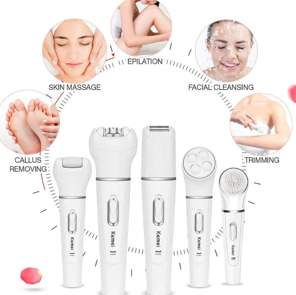 KEMEI 5 in 1 Shaver Epilator Cleansing Brush Massager And Callus Remover KM-2199