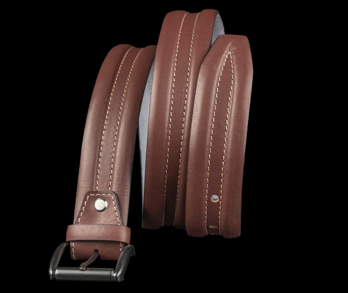 Embossed Feather Edge Burgundy - Hand Made Men's Leather Belt