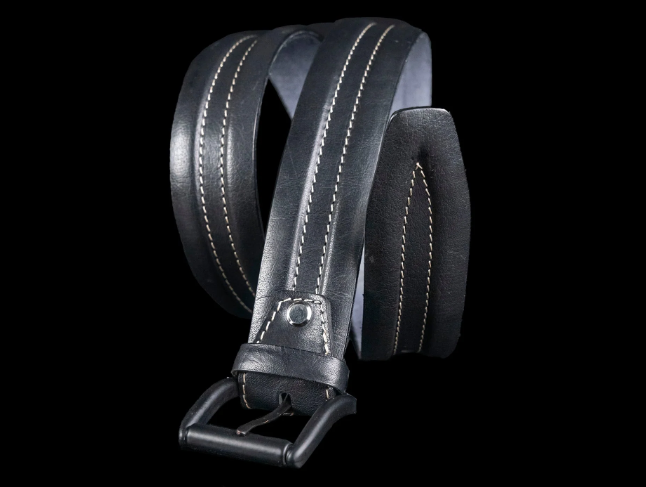 Embossed Feather Edge Black - Hand Made Men's Leather Belt