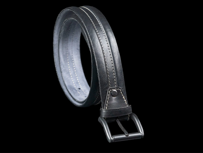 Embossed Feather Edge Black - Hand Made Men's Leather Belt