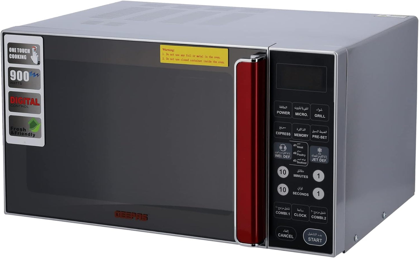 Geepas GMO1876 27L Digital Microwave Oven - 900W Microwave Oven | Reheating & Defrost Function
