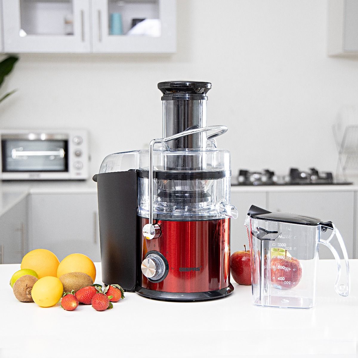 Geepas GJE5437 Centrifugal Juicer | 800W Juicer Machine | Juice Extractor With 75MM Wide Mouth For Whole Fruit And Vegetable | 2 Speed, Stainless Steel Body, Non-Slip Feet | 2 Year Warranty