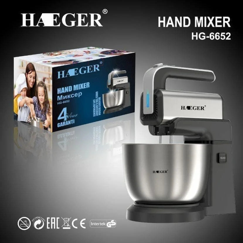 Electric mixer with bowl Haeger HG-6652, 800 W (silver-black)