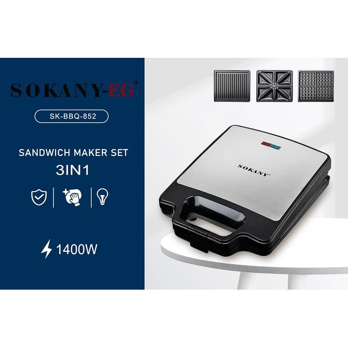 Sokany 4 Slicer Multifunctional 3 in 1 Sandwich Maker, Griller & Waffle Maker SK-BBQ-852