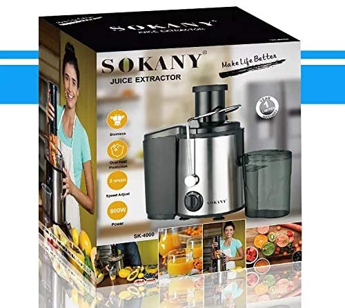 SOKANY SK-4000, 800 Watt 2 Speed Stainless Steel Juice Extractor With Over Heat Protection
