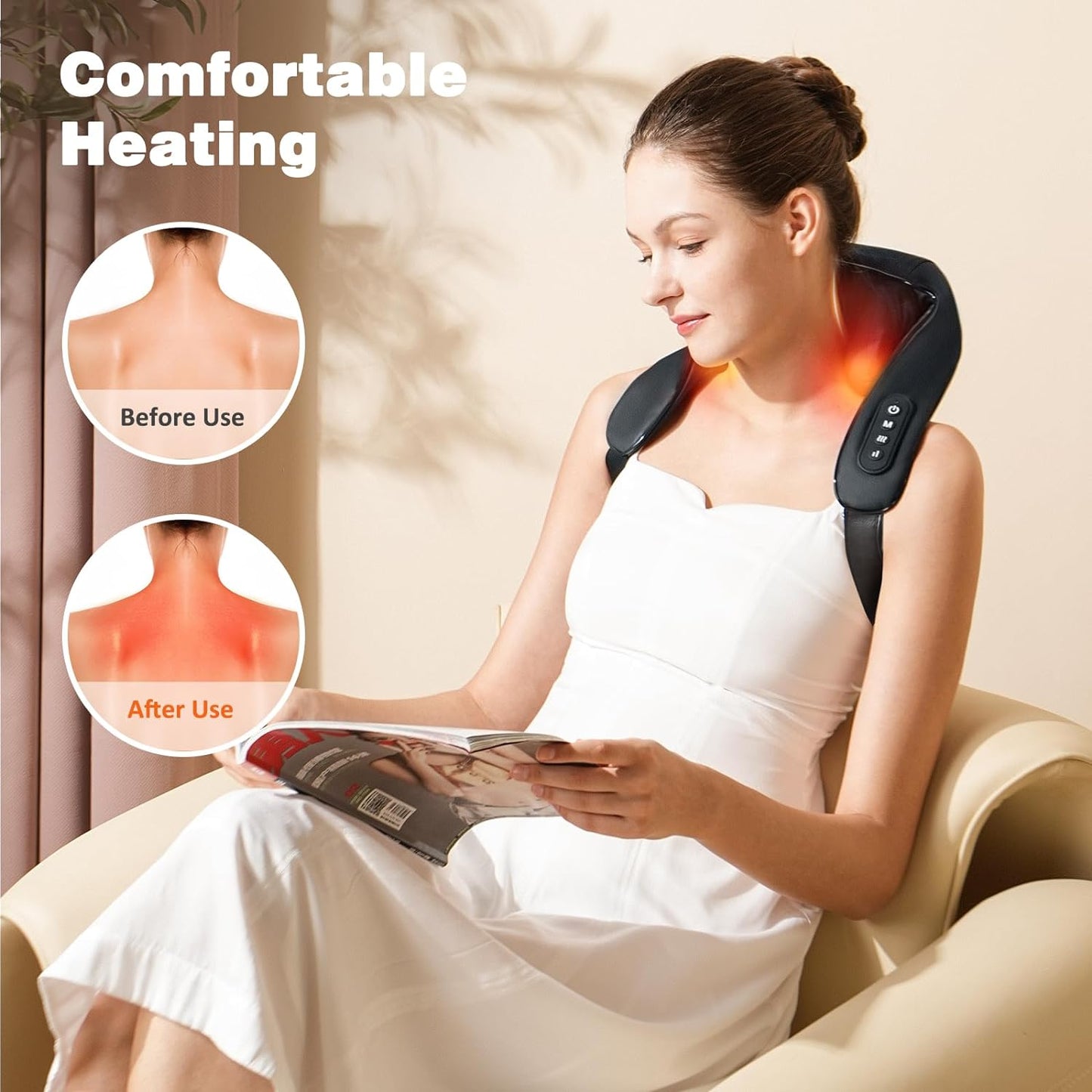 Imported Cordless Deep Tissue 4D Expert Kneading Massage, Neck and Shoulder Massage Pillow for Neck, Traps, Back and Leg Pain Relief