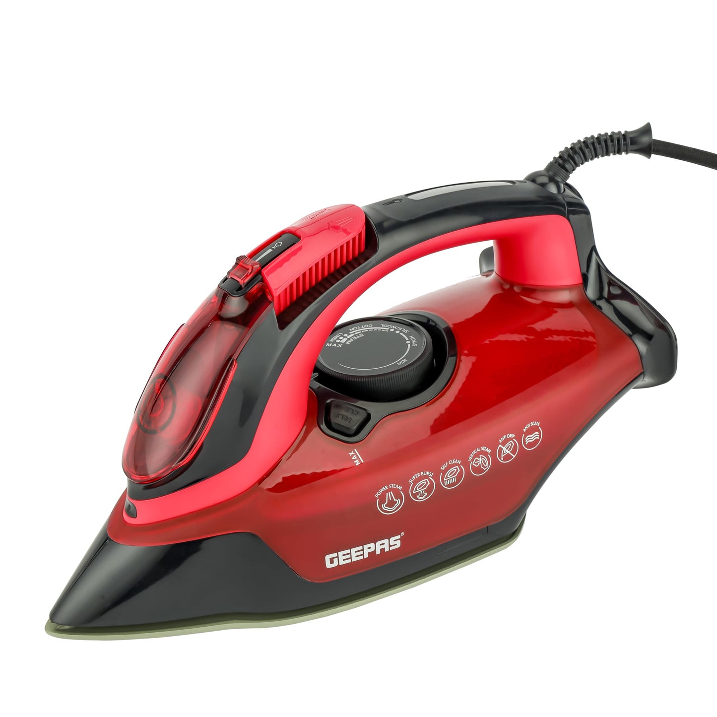 Geepas GSI24026 Ceramic Steam Iron Wet & Dry 350 ml 3100W Red /Black