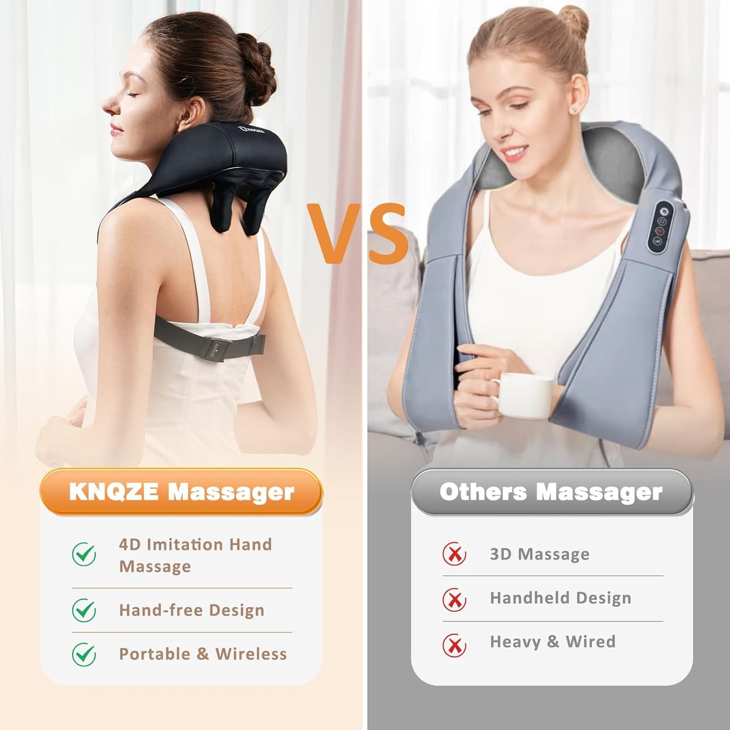 Imported Cordless Deep Tissue 4D Expert Kneading Massage, Neck and Shoulder Massage Pillow for Neck, Traps, Back and Leg Pain Relief
