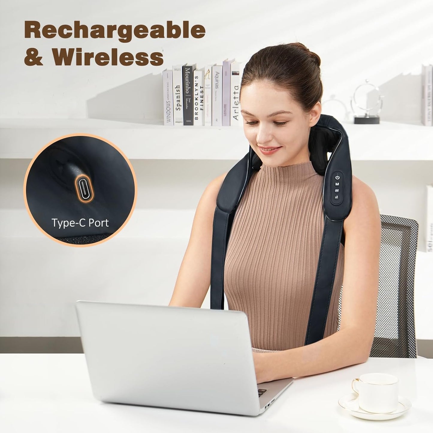 Imported Cordless Deep Tissue 4D Expert Kneading Massage, Neck and Shoulder Massage Pillow for Neck, Traps, Back and Leg Pain Relief