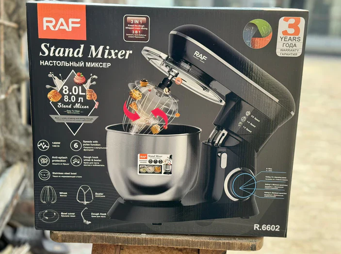 RAF Stand Mixer 3×1, Black, 1400 WATT, 8 Liter, Model R.6602