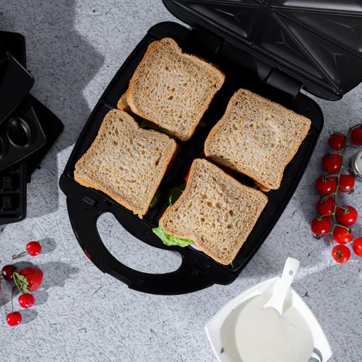 Geepas GSM36528 4 Slice Sandwich Maker 6 in 1 ( Waffle Maker, Donut Maker, Grill, Nuts Maker, Biscuit Maker, Sandwich Maker )
