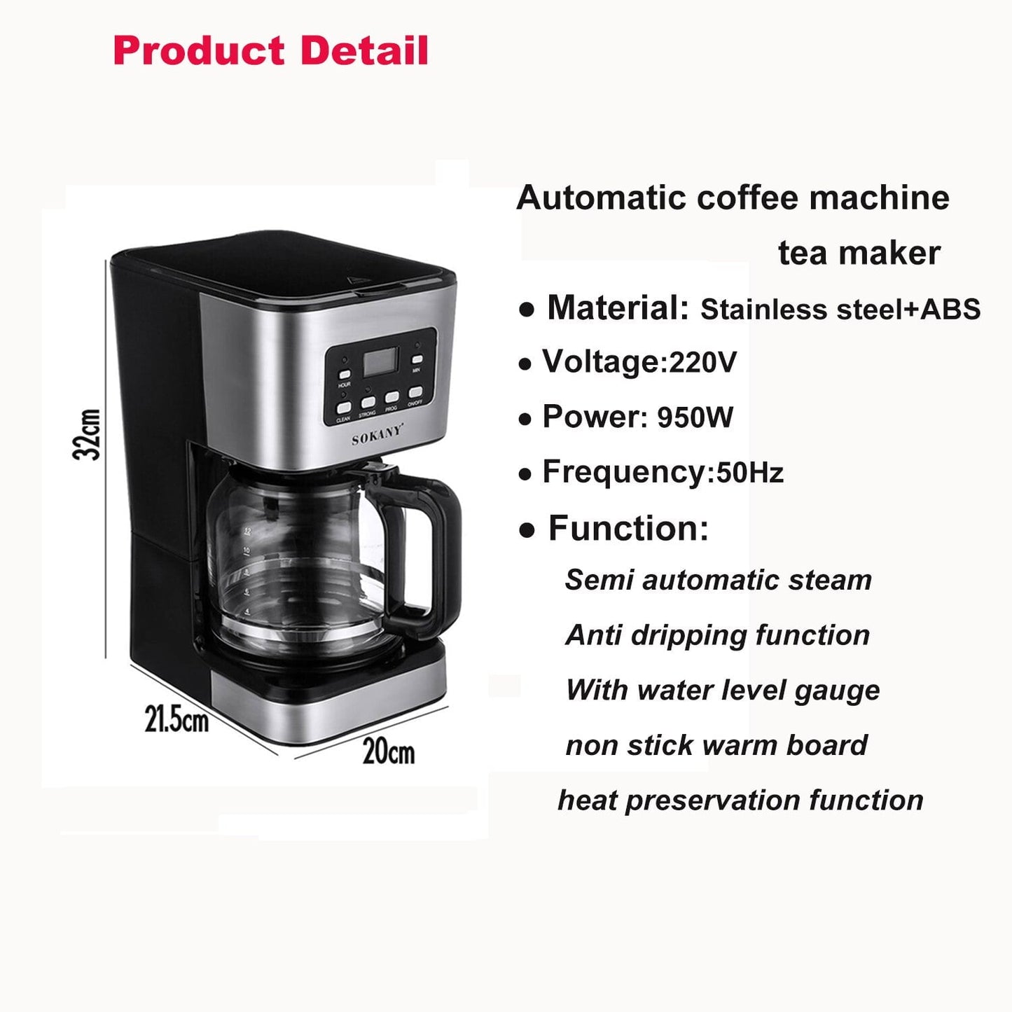 Sokany – CM-121E Semi-Automatic Digital Coffee Machine