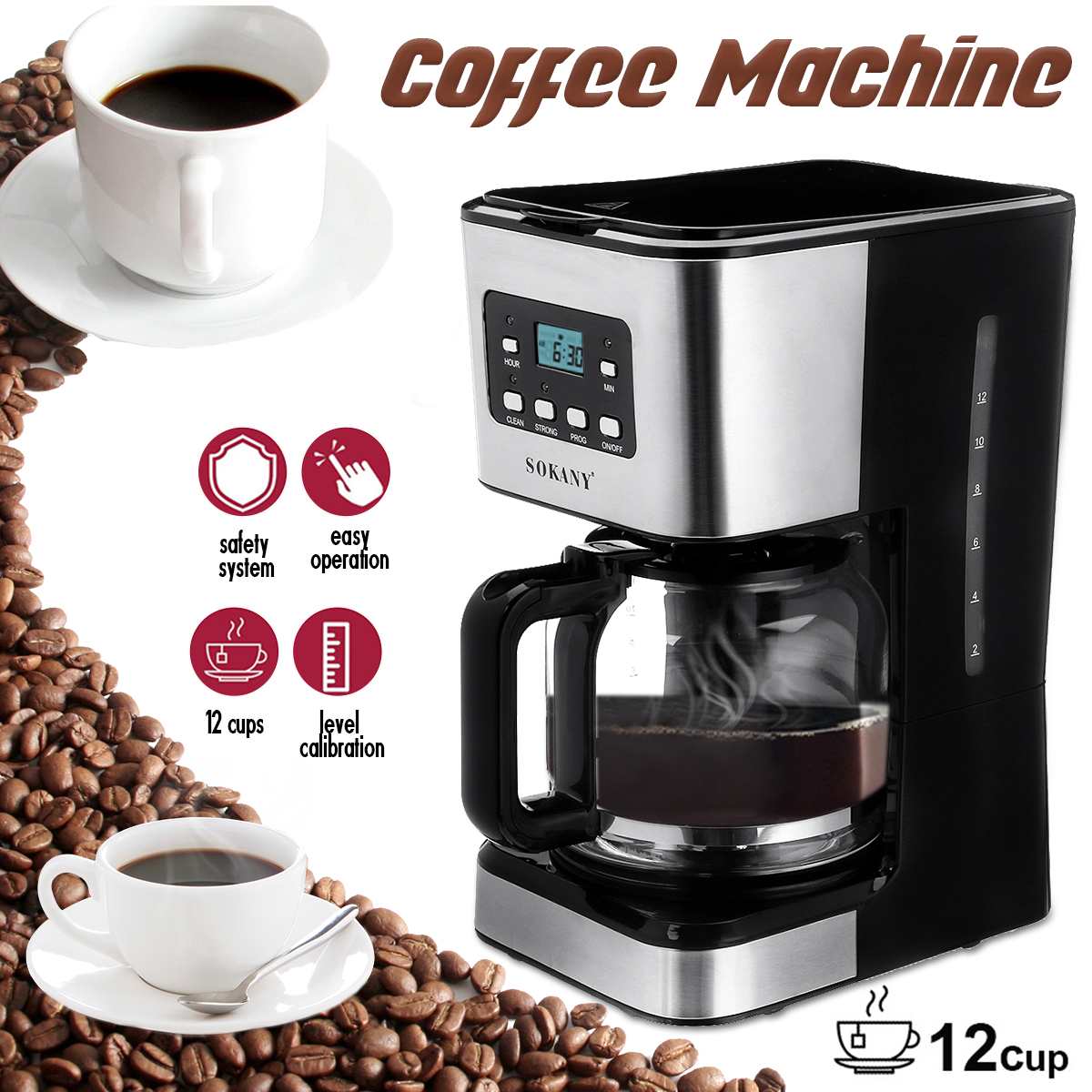 Sokany – CM-121E Semi-Automatic Digital Coffee Machine