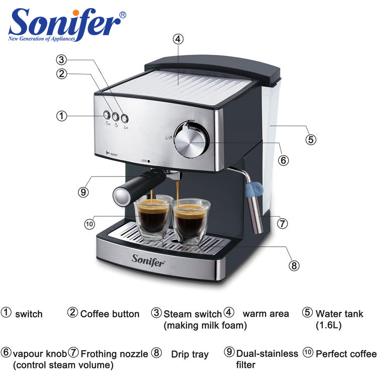 Sonifer Coffee Equipment Cappuccino Espresso Coffee Machine Maker SF-3528