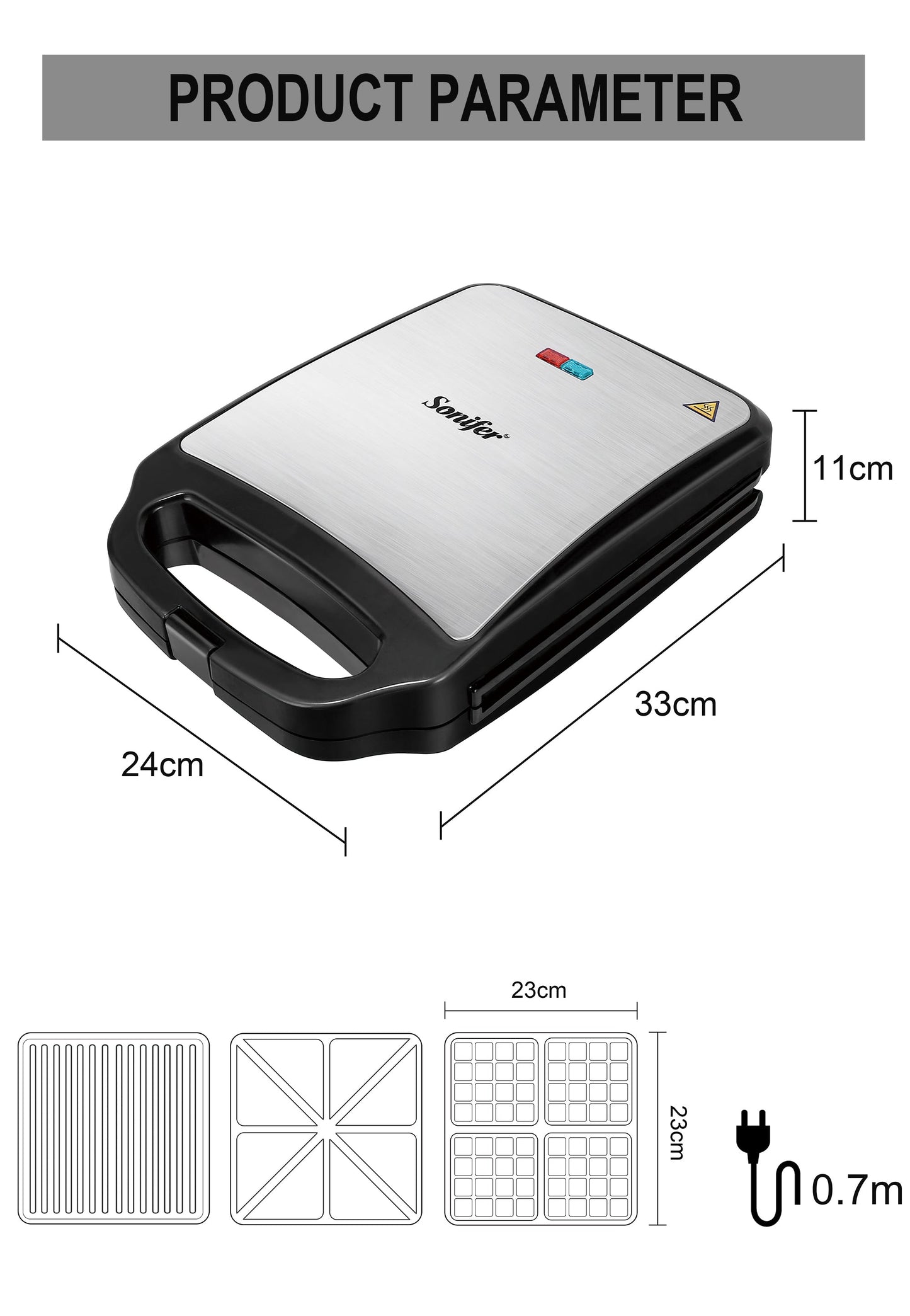 Sonifer 3 In 1 Grill/Sandwich Maker/Waffle Maker Large Cooking Kitchen Appliances SF-6087