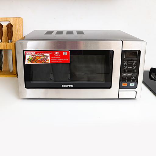 Geepas GMO1897 30L Digital Microwave Oven - 1500W Oven with Multiple Cooking Menus |Reheating, Defrost & Grill |Ideal Grilling, Roasting, Heating & More