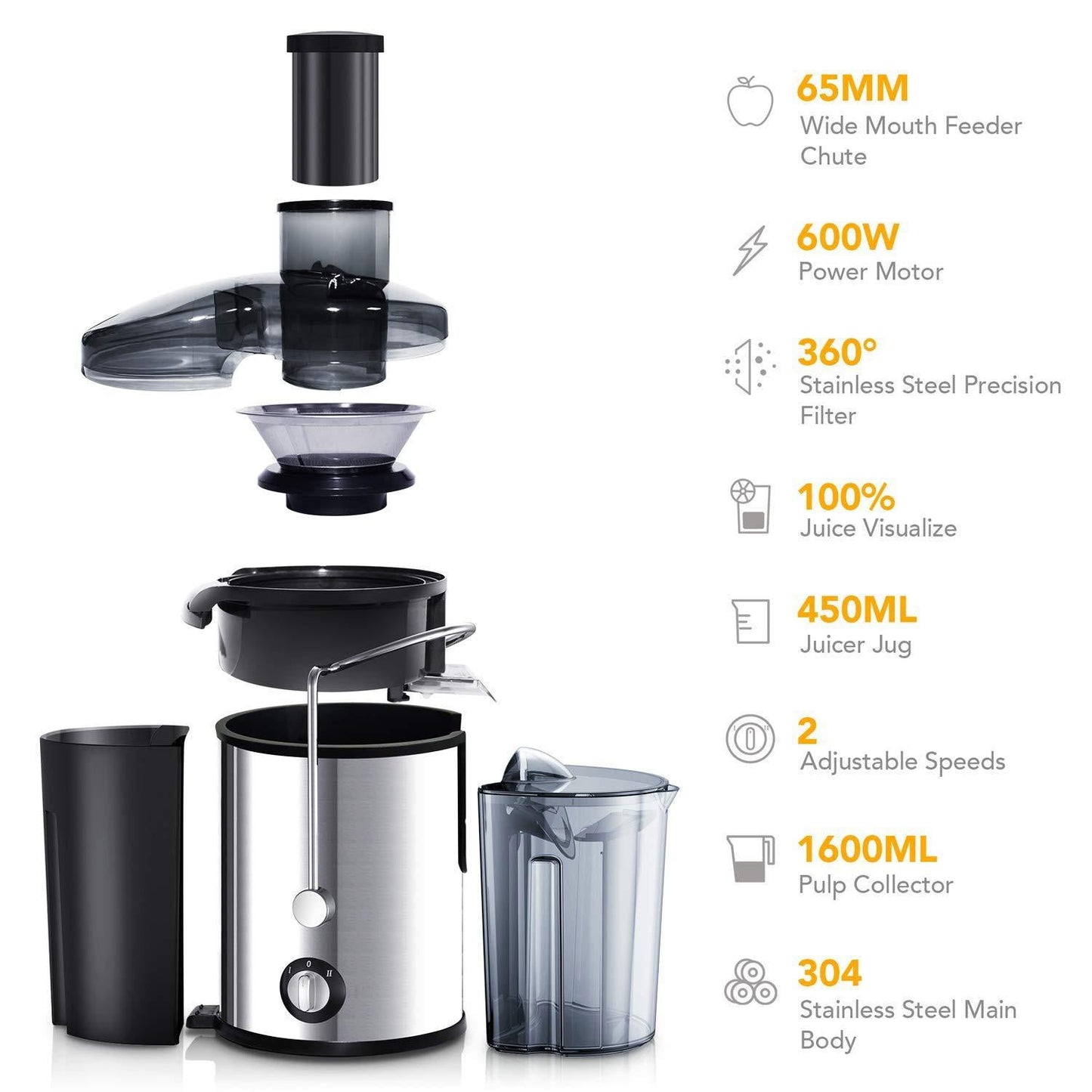 SOKANY SK-4000, 800 Watt 2 Speed Stainless Steel Juice Extractor With Over Heat Protection