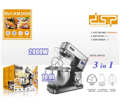 Original France Made DSP Stainless Steel Stand Mixer, 2000 Watt, 10 Liter KM3055