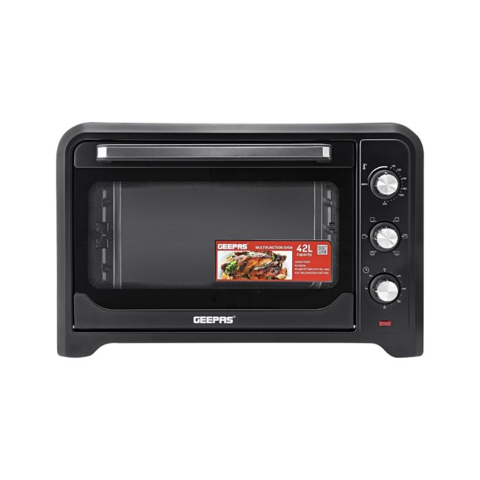 Geepas 42 L Electric Oven- G04450| Convection and Rotisserie Function, Perfect for Grilling, Toasting and Roasting| 3 Knobs and Temperature 100-230-Degrees Celsius| 60 Minute Timer with Bell| 2000W and 4 Piece Stainless Steel Heaters