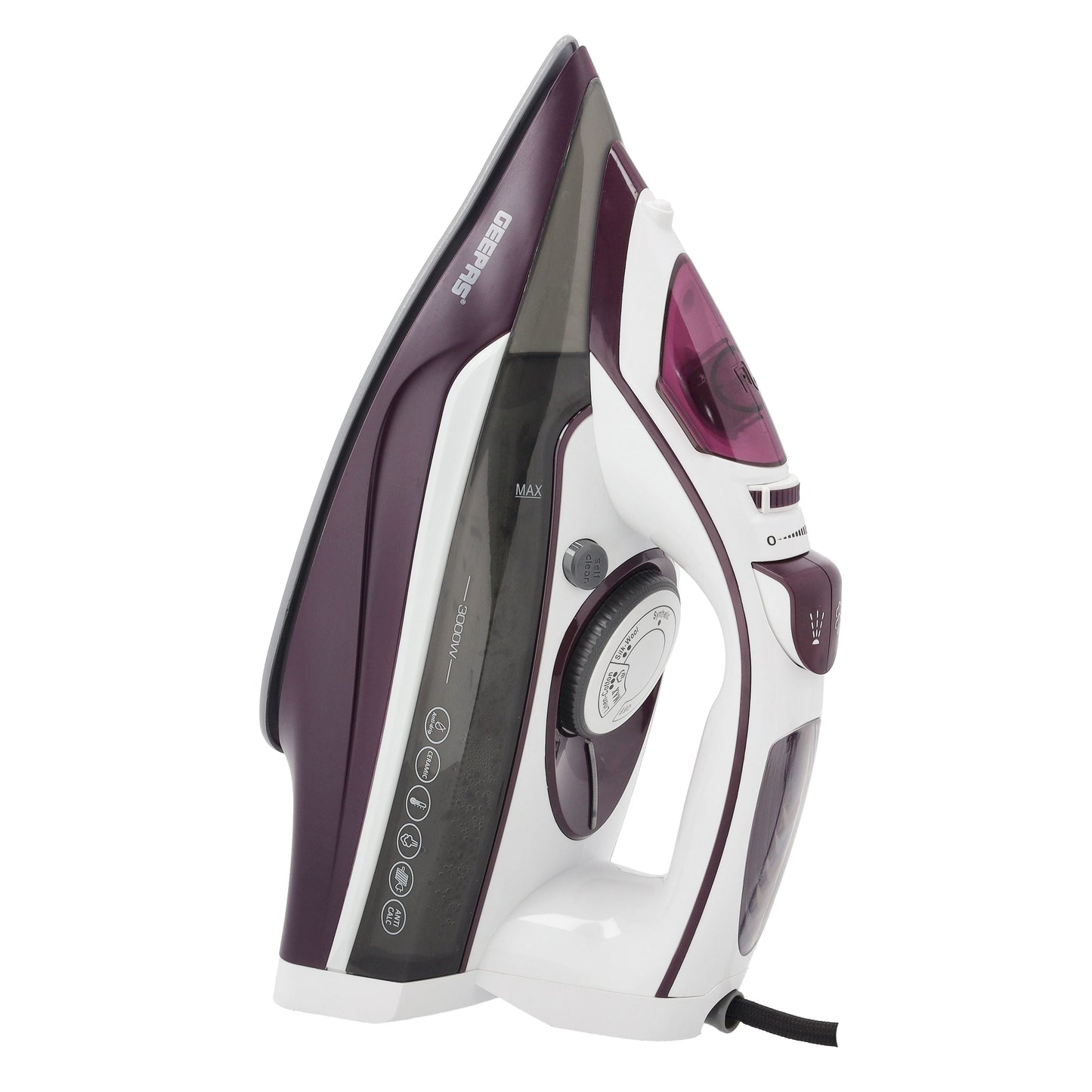 Ceramic Steam Iron, Temperature Control, GSI24025 - Ceramic Sole Plate, Wet And Dry, Self-Cleaning Function, 3000W, Powerful Steam Burst, 400ml Water Tank
