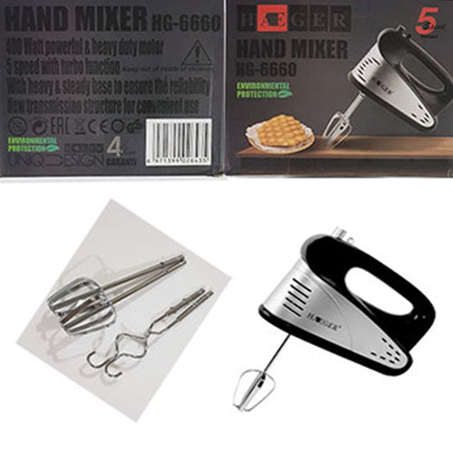 HAEGER HG-6660 Stand Hand Mixer Power 400W. 5 speeds Beater