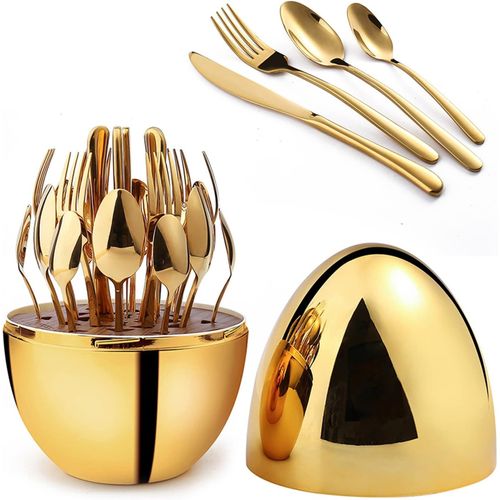 Imported Egg Shaped Gold Polish Tableware Cutlery Set - 24 Pieces