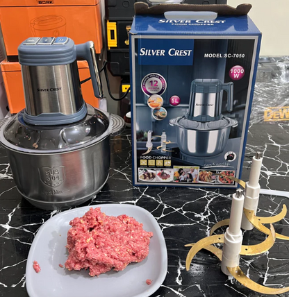 Silver Crest Electric Meat Grinder Chopper 5L Sharp Golden Steel blades SC-7050 Food Chopper