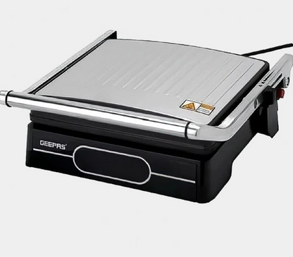 Geepas GGM36557 Stainless Steel Grill Maker, Panini Maker Open Flat Up To 180° | Digital Timer & Temperature Control