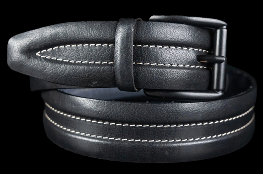 Embossed Feather Edge Black - Hand Made Men's Leather Belt