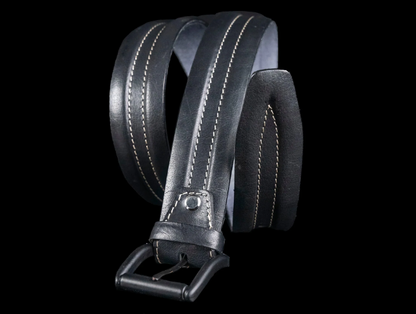 Embossed Feather Edge Black - Hand Made Men's Leather Belt