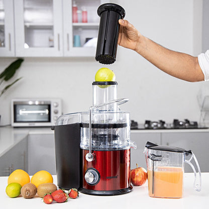 Geepas GJE5437 Centrifugal Juicer | 800W Juicer Machine | Juice Extractor With 75MM Wide Mouth For Whole Fruit And Vegetable | 2 Speed, Stainless Steel Body, Non-Slip Feet | 2 Year Warranty