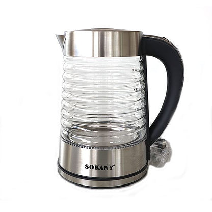 SOKANY SK-1027 2.2L Electric Kettle 2200W 220V Hot Water Kettle Electric Boiler Made of Glass & Stainless Steel, Large Capacity Water Boiler Heater