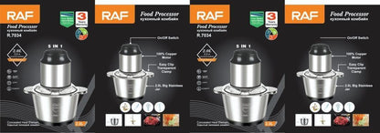 RAF Multi Functions Meat Chopper 2L Steel Bowl - 1000W | Food Processor 5 In 1 | R.7034