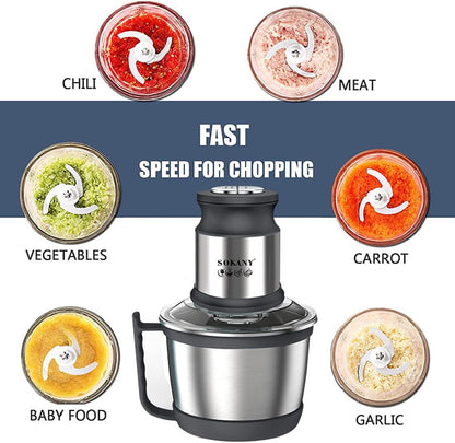 SOKANY 800W Meat Grinder Electric, electric meat grinder 3L Stainless Steel Meat Blender Food Chopper for Meat, Vegetables, Fruits and Nuts with 4 Sharp Blades. (SK-7027, 800W, 3L)