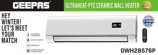 Geepas Large Size Wall Mounted Fan Heater | PTC Ceramic Wall Heater GWH28576P