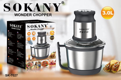 SOKANY 800W Meat Grinder Electric, electric meat grinder 3L Stainless Steel Meat Blender Food Chopper for Meat, Vegetables, Fruits and Nuts with 4 Sharp Blades. (SK-7027, 800W, 3L)