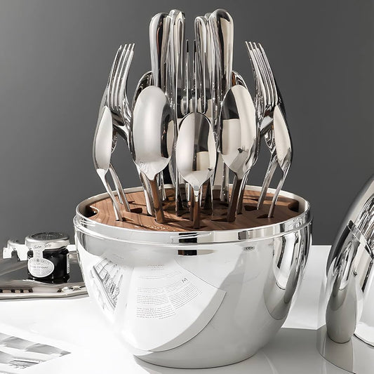 Imported Egg Shaped Silver Mirror Polish Tableware Cutlery Set - 24 Pieces