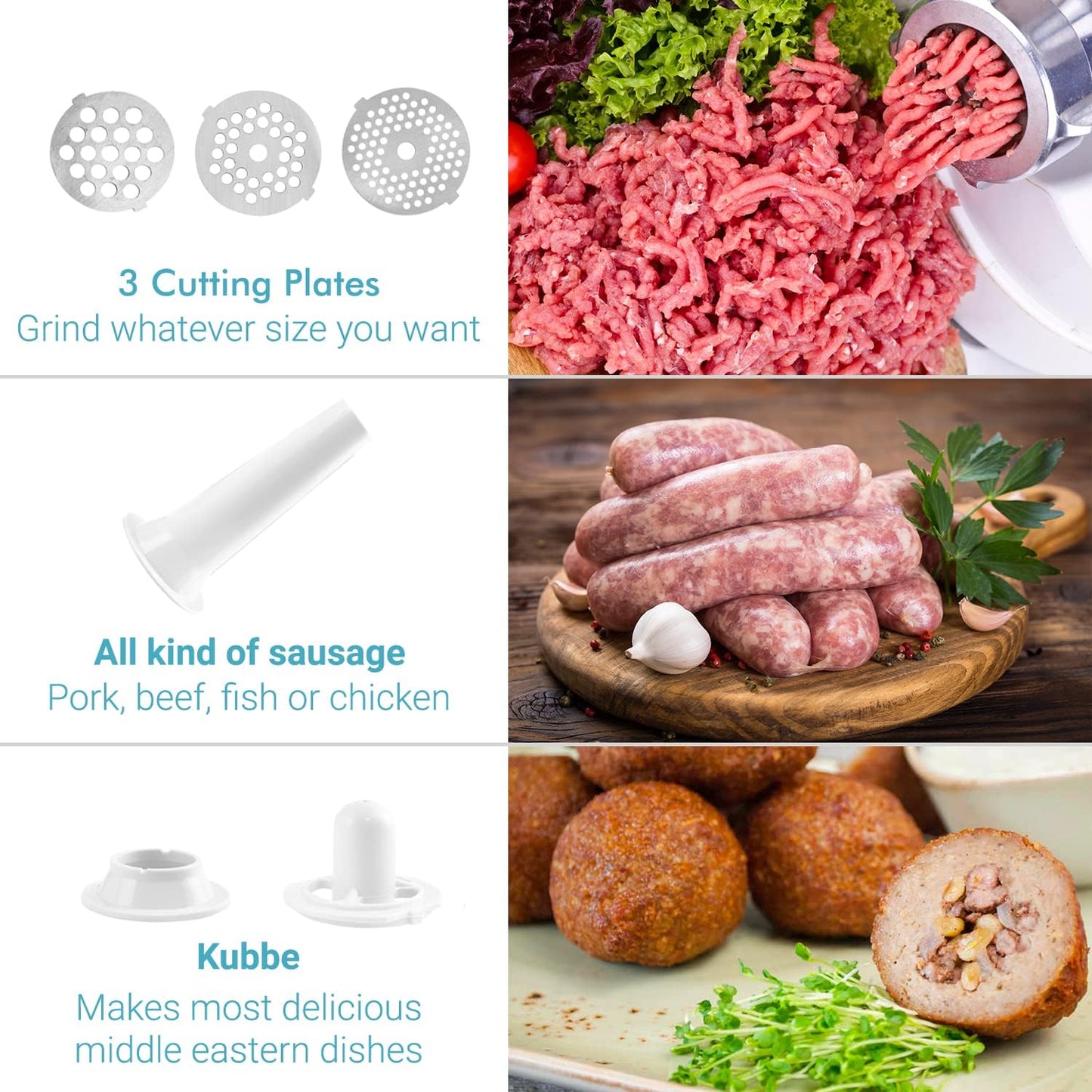 Geepas 2000W Electric Meat Grinder - Reverse Function Aluminum Gearbox Metal Gears, 2 Years Warranty GMG767