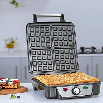 Geepas GWM5417 Electric Waffle Maker 1100W- 4 Slice Non-Stick Electric Belgian Waffle Maker with Adjustable Temperature Control