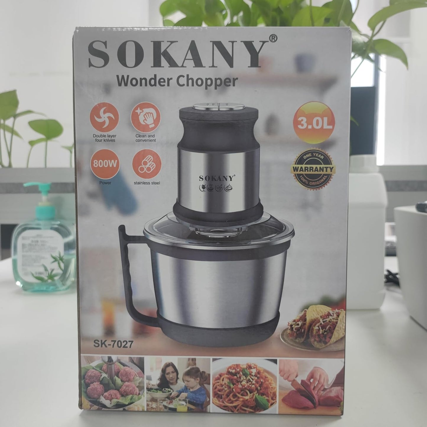 SOKANY 800W Meat Grinder Electric, electric meat grinder 3L Stainless Steel Meat Blender Food Chopper for Meat, Vegetables, Fruits and Nuts with 4 Sharp Blades. (SK-7027, 800W, 3L)