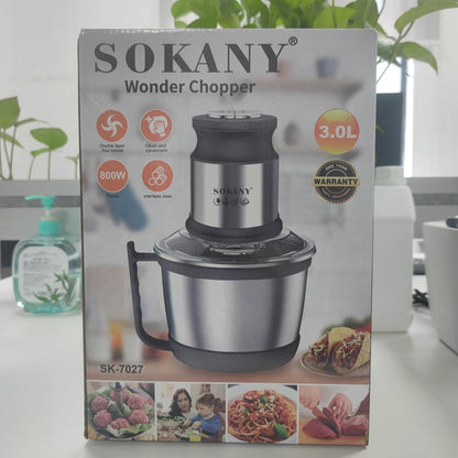 SOKANY 800W Meat Grinder Electric, electric meat grinder 3L Stainless Steel Meat Blender Food Chopper for Meat, Vegetables, Fruits and Nuts with 4 Sharp Blades. (SK-7027, 800W, 3L)