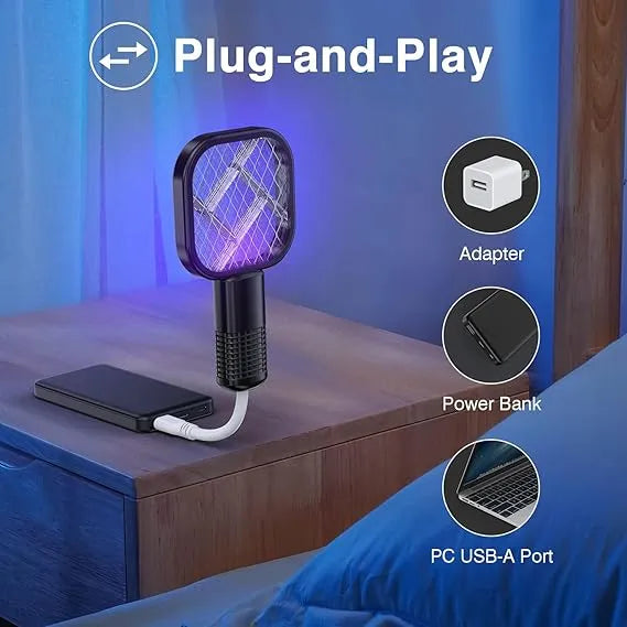 Imported Mini USB Electric Mosquito Swatter with UV Light – Rechargeable Fly Bug Zapper for Home, Office, and Outdoor
