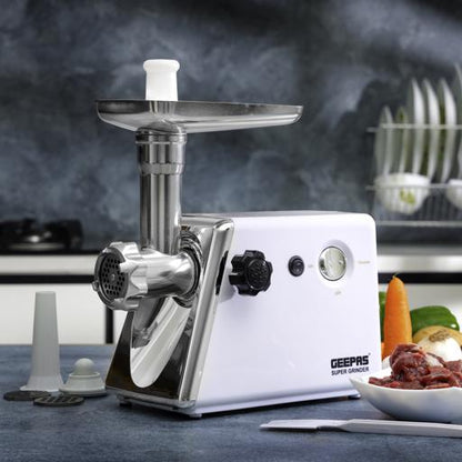 Geepas 6 in 1 Electric Meat Grinder 2200W - Reverse Function Aluminum Gears, 2 Years Warranty GMG765P