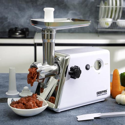 Geepas 6 in 1 Electric Meat Grinder 2200W - Reverse Function Aluminum Gears, 2 Years Warranty GMG765P