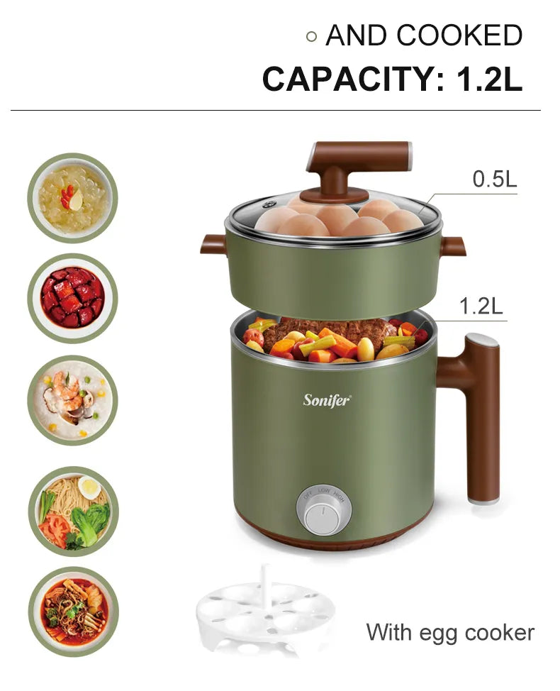 Sonifer Electric Cooker SF-1505 Mini Kitchen Appliances 1.2L Stainless Steel Cooker