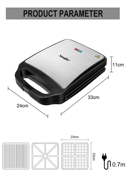 Sonifer 3 In 1 Grill/Sandwich Maker/Waffle Maker Large Cooking Kitchen Appliances SF-6087