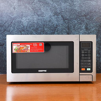 Geepas GMO1897 30L Digital Microwave Oven - 1500W Oven with Multiple Cooking Menus |Reheating, Defrost & Grill |Ideal Grilling, Roasting, Heating & More