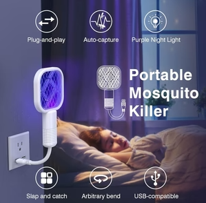 Imported Mini USB Electric Mosquito Swatter with UV Light – Rechargeable Fly Bug Zapper for Home, Office, and Outdoor