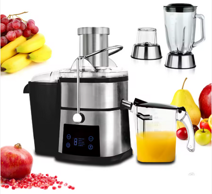 American Multifunction 4 in 1 Cold Press Centrifugal Juicer Machine Stainless Steel Juice Extractor with Food Grinder & Smoothie Blender & Meat Chopper